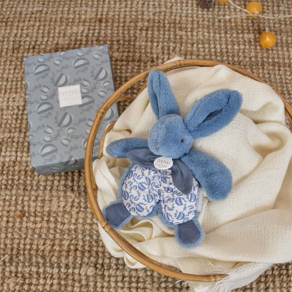 Doudou plat Lapin 18 cm bleu