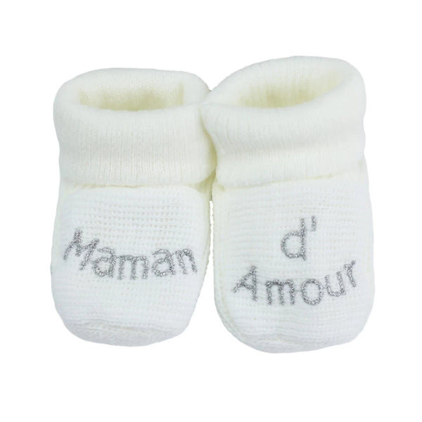 Chaussons bébé "Maman d'Amour" blanc TROIS KILOS SEPT