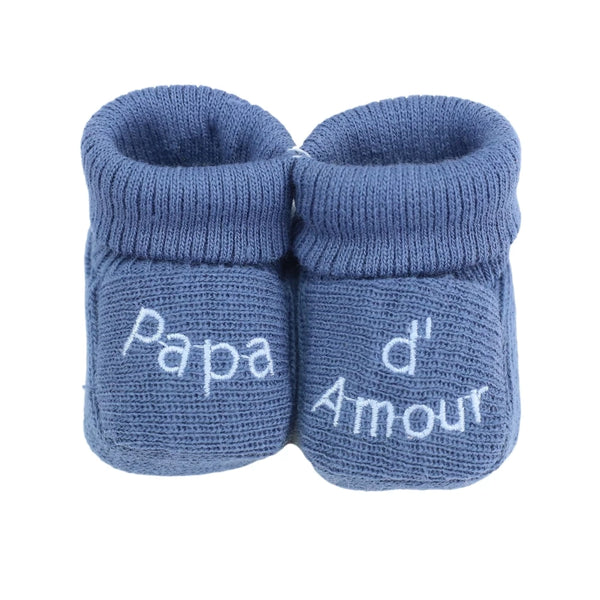 Chaussons bébé "Papa d'Amour" bleu TROIS KILOS SEPT